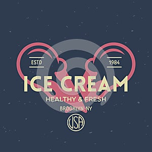 Vintage ice cream shop logo badge and label, gelateria sign. Retro logotype for cafeteria or bar