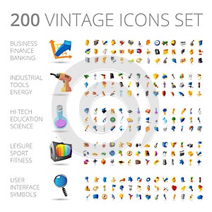 Vintage icons set for business and technology.