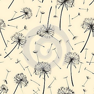 Vintage Illustrated Dandelion Wishes in a Repeating Pattern