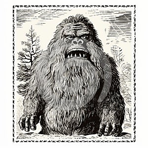 Vintage Illustration Of Giant Gorilla With Claws: Billy Childish Style And Necronomicon Influences photo