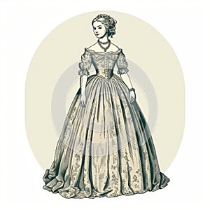 Vintage Illustration Of Lady In Ball Gown With Historical Accuracy