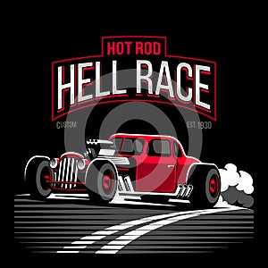 Vintage red hot rod custom car vector illustration