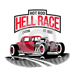 Vintage hell race red hot rod vector illustration