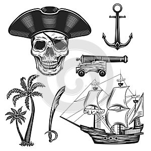 Vintage illustration set of pirates