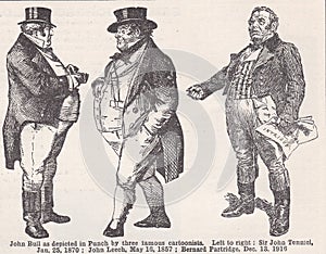Vintage illustrations of John Bull as depicted in Punch 1870 - 1916
