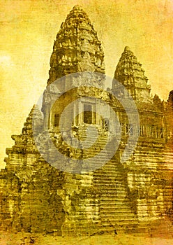 Vintage image of angkor wat ruins