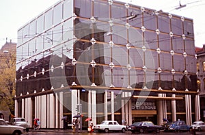 Vintage image of the Caisse D'Epargne Bank in Geneve, Switzerland.