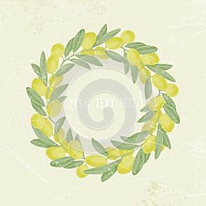 Vintage image frame of olive branches, wreath, place for text. vector illustratio