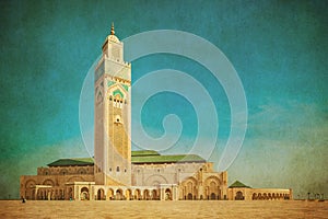 Vintage image of Hassan II Mosque, Casablanca. Morocco