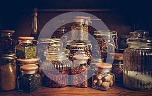 Vintage image of jars with spices