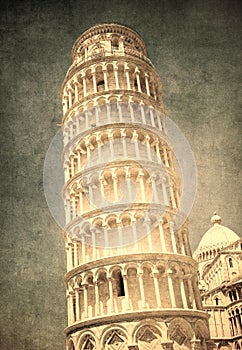 Vintage image of Leaning tower of Pisa, Italy