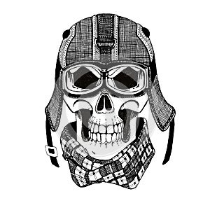 Vintage Image of SKULL for t-shirt design for motorcycle, bike, motorbike, scooter club, aero club