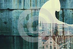 Vintage image, view of prague, double exposure