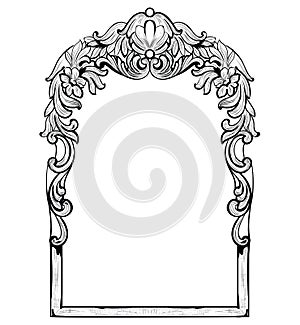 Vintage Imperial Baroque Mirror frame. Vector French Luxury rich intricate ornaments. Victorian Royal Style decor