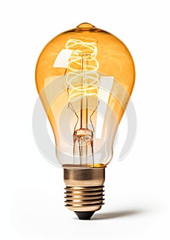 Vintage Incandescent Light Bulb With Glowing Filament On White Background