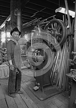 Vintage Industrial Factory Worker, Manufacturing Shop Floor