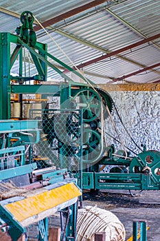 Vintage industrial machines for Agave fiber weaving