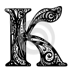 Vintage initials letter k. Vector Hand Drawn floral K monogram or logo. Letter K with Flowers and Branches. Floral Design. Design