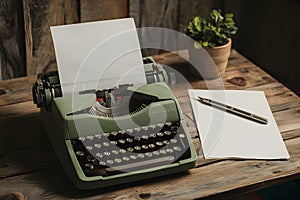 Vintage inspiration blank page awaits beside timeless typewriter