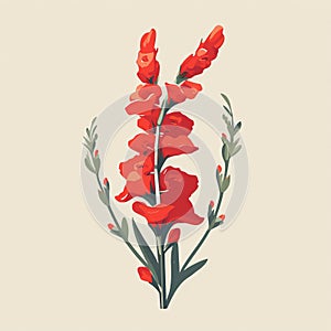 Vintage-inspired Flat Illustration With Red Flowers