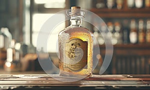 Vintage-inspired glass bottle mockup presenting a handcrafted small-batch tonic syrup with artisanal label design