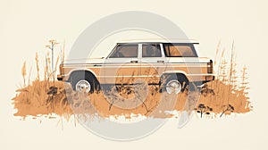 Vintage-inspired Graphic Design Illustration Of Ford Bronco Jeep In Southern Countryside