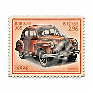 Vintage-inspired Graphic Design: Orange Postage Stamp And Car