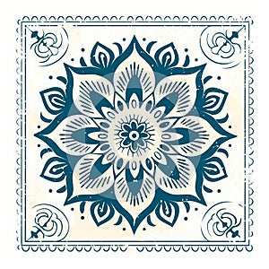 Vintage-inspired Mandala Stamp With Folk Art-inspired Illustrations