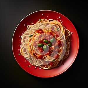 Vintage-inspired Spaghetti With Tomato Sauce On Red Plate