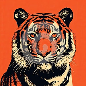 Vintage-inspired Tiger Illustration On Colored Background