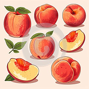 Vintage-inspired Vector Illustration Of Sliced Peaches photo