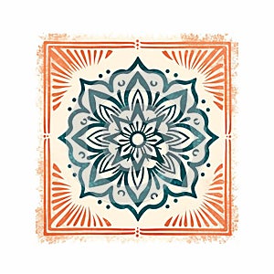 Vintage Intaglio Printmaking Inspired Mandala Flower Vector