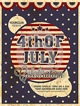 Vintage invitation card for American Independence Day.