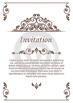 Vintage invitation card. Template for greeting cards and invitations