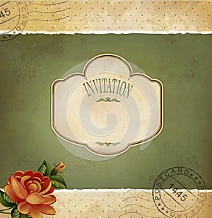Vintage invitation with a rose, postmarked photo