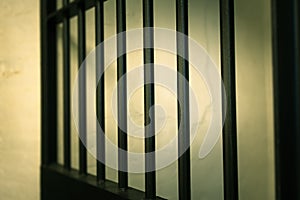 vintage iron jail door in prison building with copy space in cinematic tone