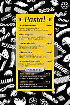 Vintage italian pasta menu vector mockup