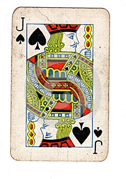 A vintage jack of spades playing card.