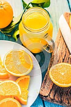 Vintage jar with fresh orange juice