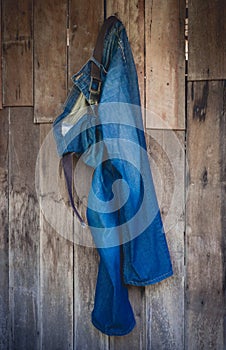 Vintage,Jeans hanging on the wall