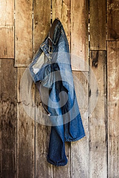 Vintage,Jeans hanging on the wall