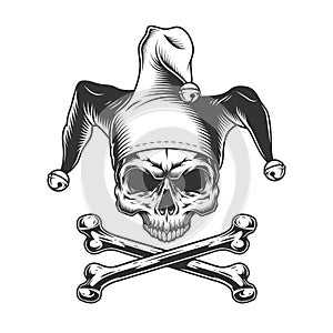 Vintage jester skull without jaw