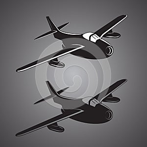 Vintage jet fighter vector illustration. Old fighter plane.