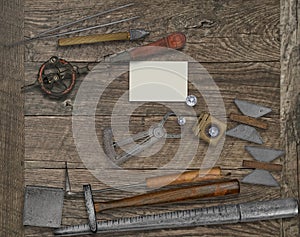 Vintage jeweler tools and business card