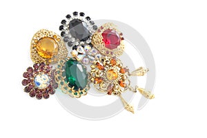 vintage jewelry brooches isolated on white