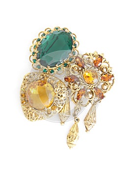 vintage jewelry brooches isolated on white