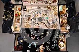 Vintage jewelry in a huge amount in a special jewelry box