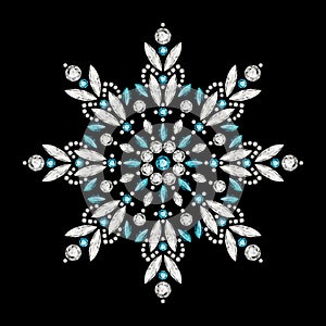 Vintage jewelry snowflake pattern with diamonds and precious gemstones