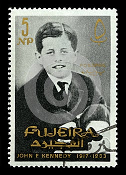 Vintage John F Kennedy Postage stamp from Fujeira