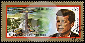 Vintage John F Kennedy Postage stamp from Sharjah